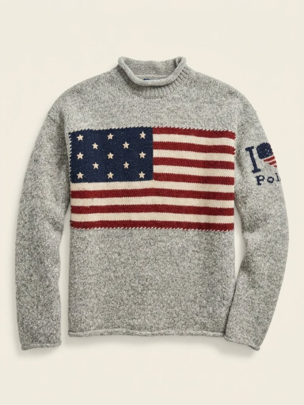 Polo Ralph Lauren Intarsia-knit 13-star flag "I Heart Polo" Wool Sweater Size L